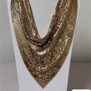 Vintage Whiting & Davis Triangle Gold Mesh Bib Statement Necklace